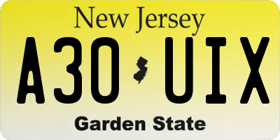 NJ license plate A30UIX