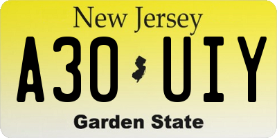 NJ license plate A30UIY