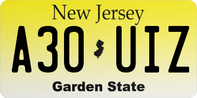 NJ license plate A30UIZ