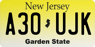 NJ license plate A30UJK