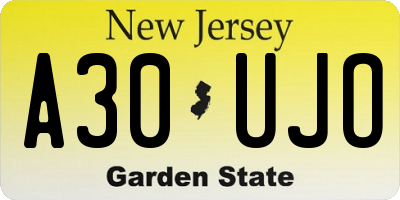 NJ license plate A30UJO