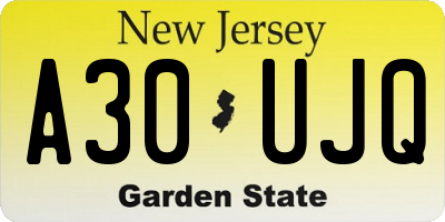 NJ license plate A30UJQ