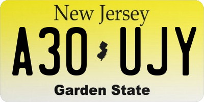 NJ license plate A30UJY