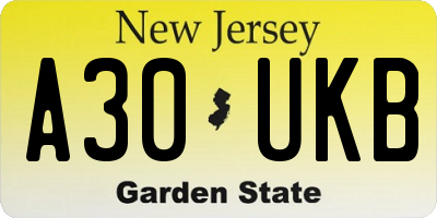 NJ license plate A30UKB