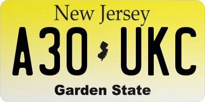 NJ license plate A30UKC