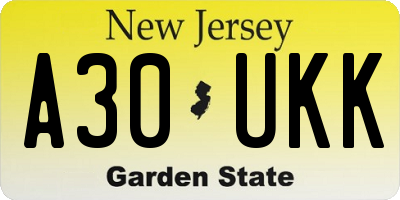 NJ license plate A30UKK