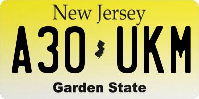 NJ license plate A30UKM