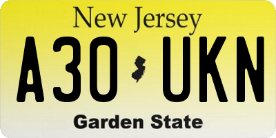 NJ license plate A30UKN