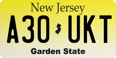 NJ license plate A30UKT