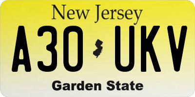 NJ license plate A30UKV