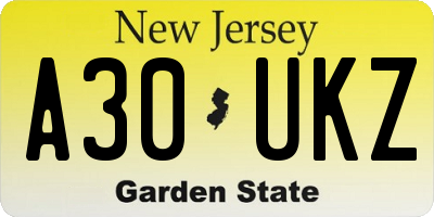 NJ license plate A30UKZ
