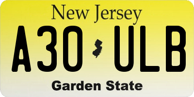 NJ license plate A30ULB