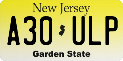 NJ license plate A30ULP