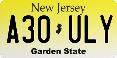 NJ license plate A30ULY