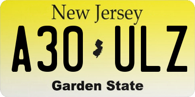 NJ license plate A30ULZ
