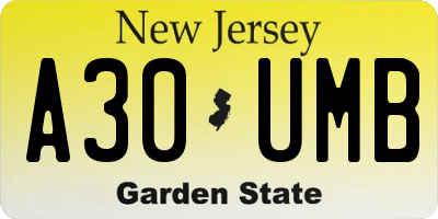 NJ license plate A30UMB
