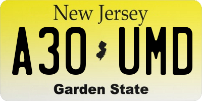 NJ license plate A30UMD