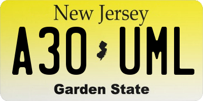 NJ license plate A30UML
