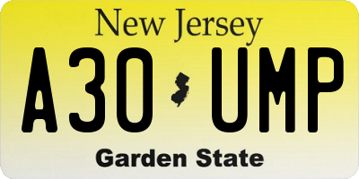 NJ license plate A30UMP