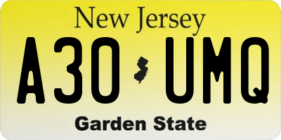 NJ license plate A30UMQ