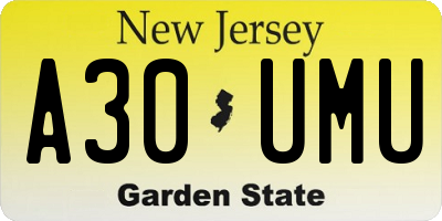NJ license plate A30UMU