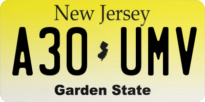 NJ license plate A30UMV