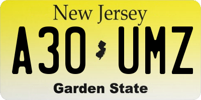 NJ license plate A30UMZ