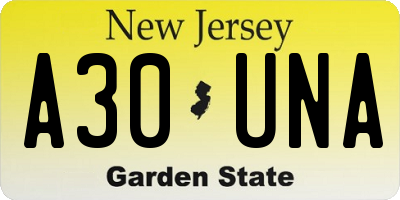 NJ license plate A30UNA