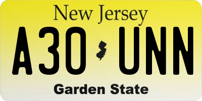 NJ license plate A30UNN
