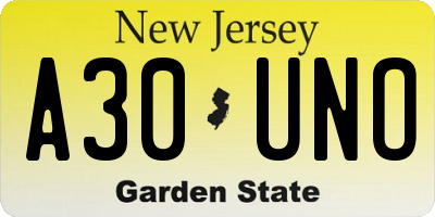 NJ license plate A30UNO