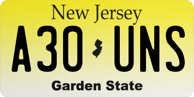 NJ license plate A30UNS