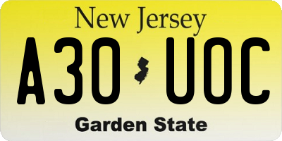 NJ license plate A30UOC