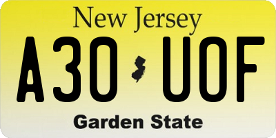 NJ license plate A30UOF