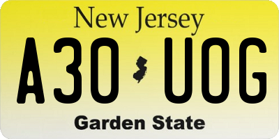 NJ license plate A30UOG