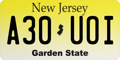 NJ license plate A30UOI