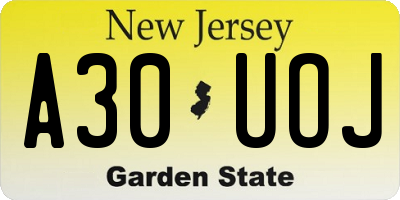 NJ license plate A30UOJ