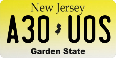 NJ license plate A30UOS