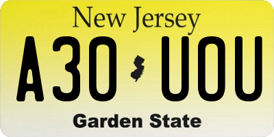 NJ license plate A30UOU