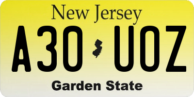 NJ license plate A30UOZ