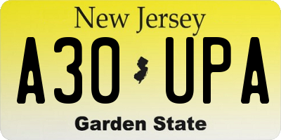 NJ license plate A30UPA