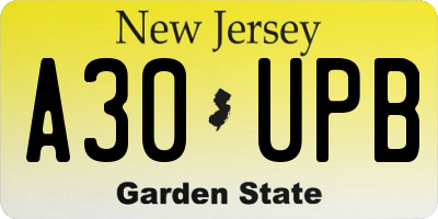 NJ license plate A30UPB