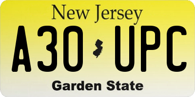 NJ license plate A30UPC