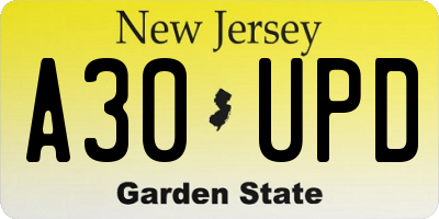 NJ license plate A30UPD