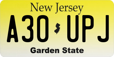 NJ license plate A30UPJ