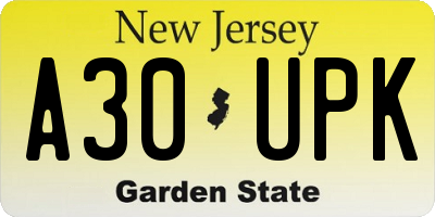NJ license plate A30UPK
