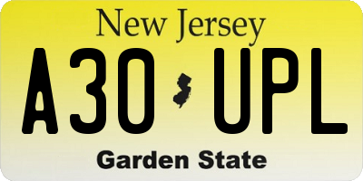 NJ license plate A30UPL