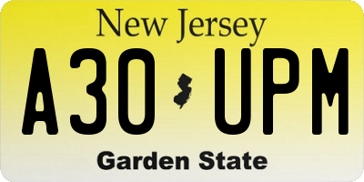 NJ license plate A30UPM