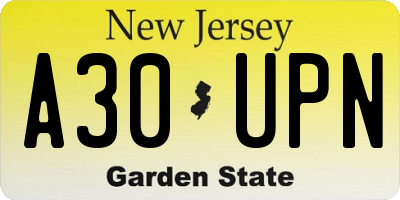 NJ license plate A30UPN