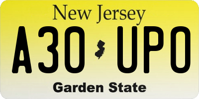 NJ license plate A30UPO