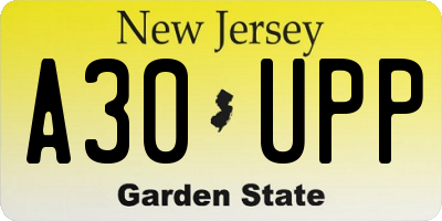 NJ license plate A30UPP